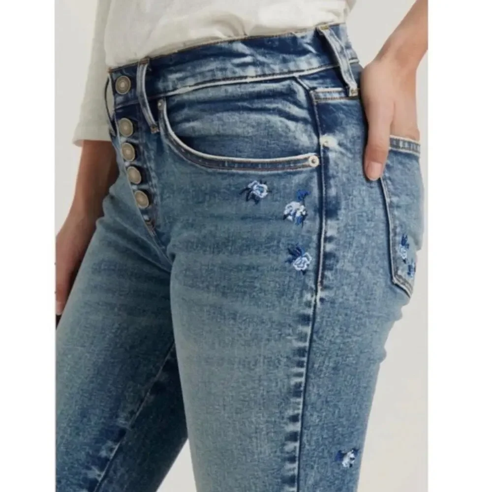 NWOT LUCKY BRAND Denim Jeans Ava Mid Rise Skinny Embroidered Flowers Size 25